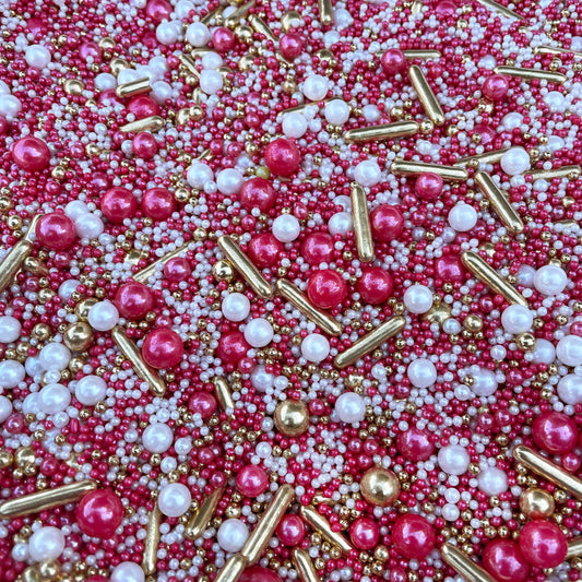 Red gold and white edible cake sprinkles
