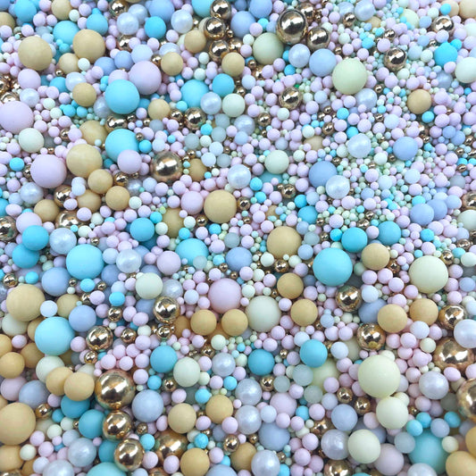 Blue, pastel yellow and gold cake sprinkles