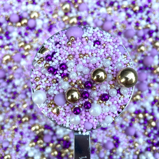 Purple, white and gold cake sprinkles